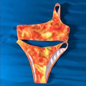 Orange tye dye bathing suit